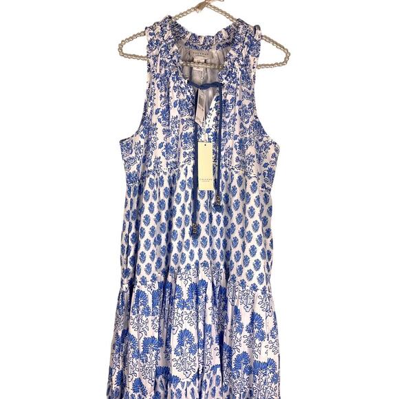 Calypos St Barth Daria Blue and White Tiered Maxi Lined Dress Sleeveless Medium - Picture 3 of 8